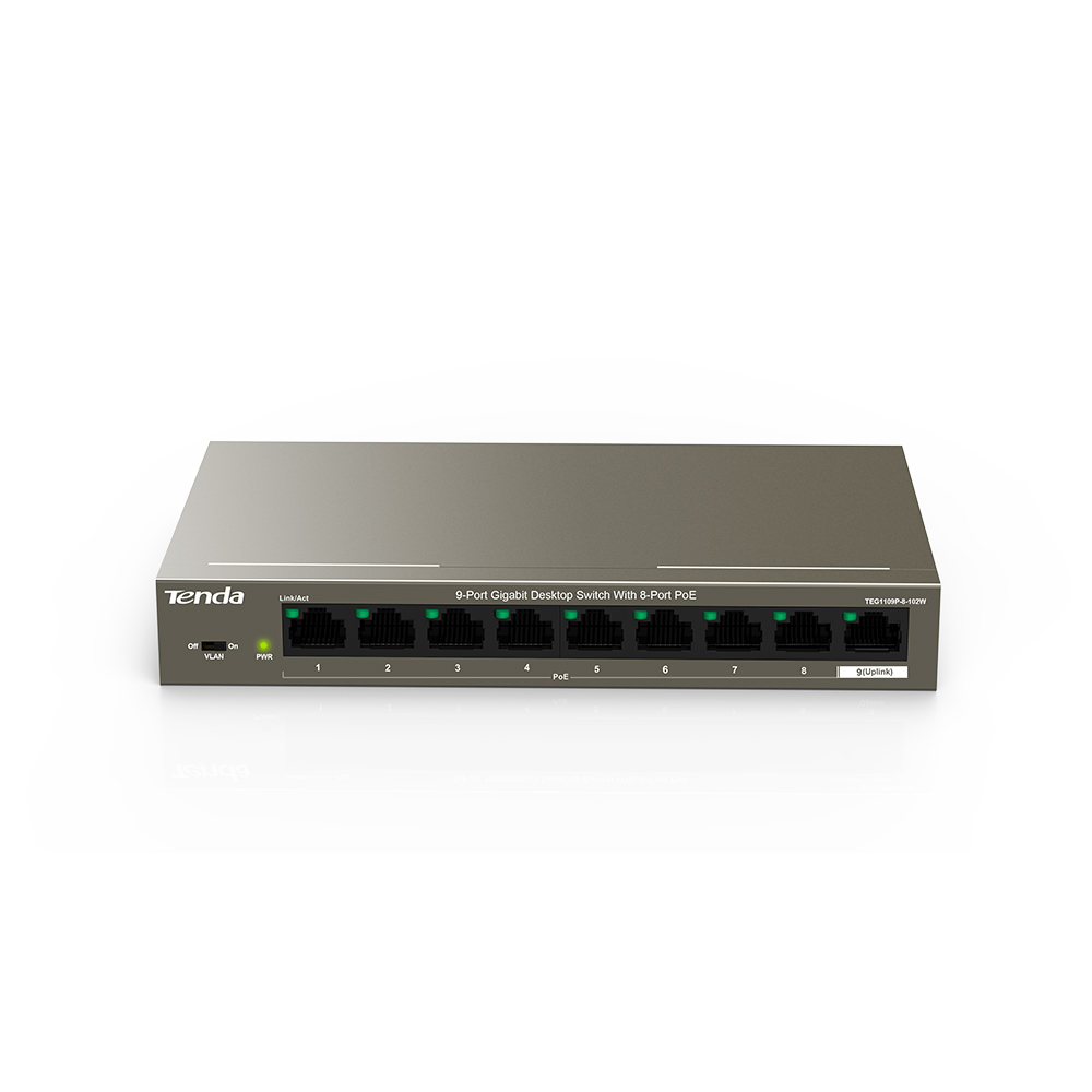 TENDA TEG1109P-8-102W 9 PORT 10/100/1000 8 PORT POE 102W YONETILEMEZ DESKTOP SWITCH