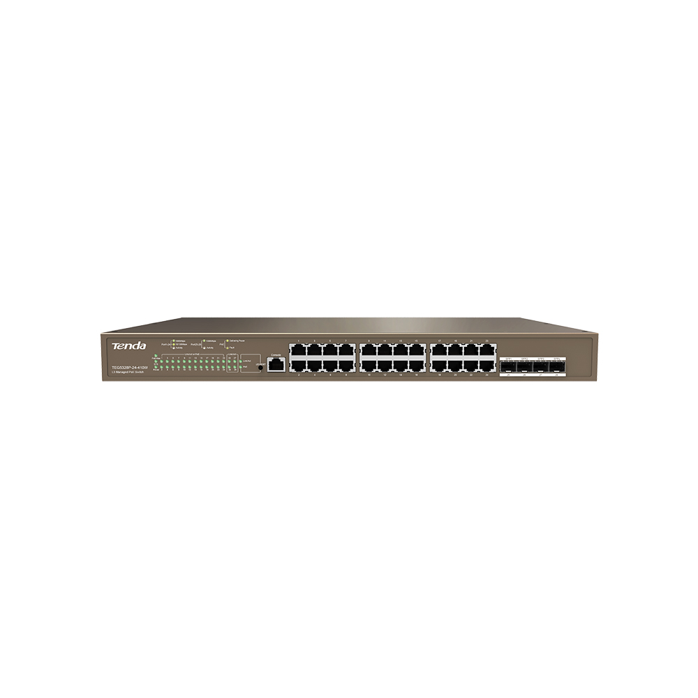 TENDA TEG5328P-24-410W 24 PORT POE 10/100/1000 410W YONETILEBILIR DESKTOP SWITCH