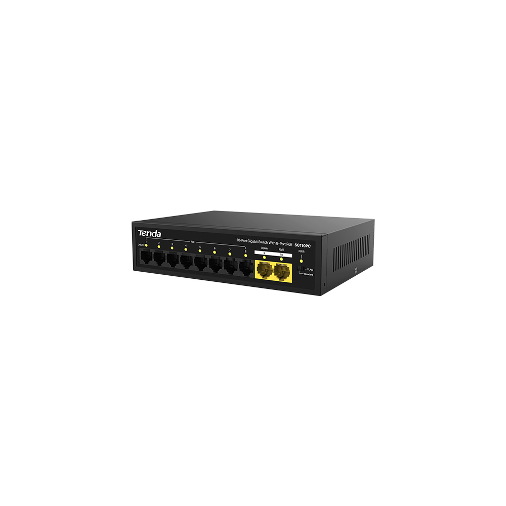 TENDA SG110PC 10 PORT 10/100/1000 8 PORT POE 2 PORT UPLINK 100W YONETILEMEZ DESKTOP SWITCH