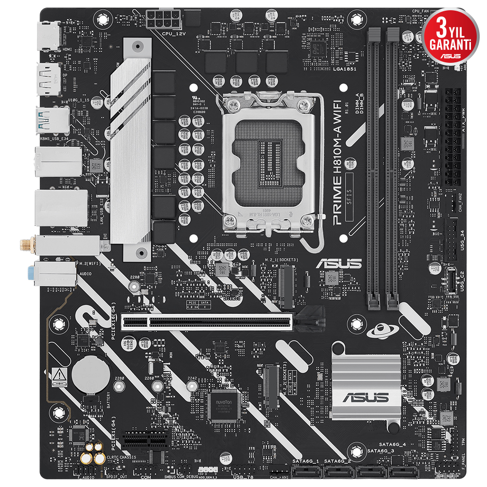 ASUS PRIME H810M-A WIFI 2x DDR5 DP/HDMI 2x M.2 1x 2.5GLAN/WIFI/BT USB3.2 1851P ANAKART