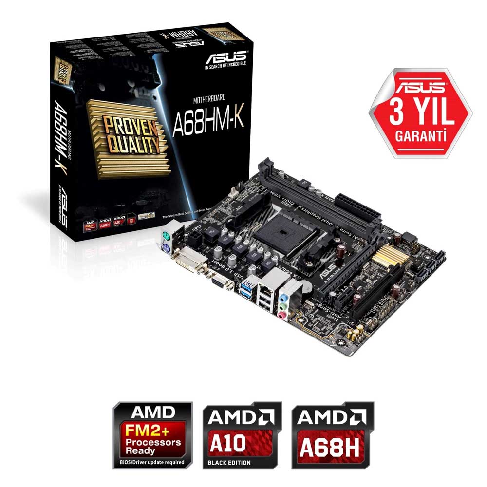 ASUS A68HM-K A68H DDR3 VGA+DVI 16X FM2/FM2+ ANAKART
