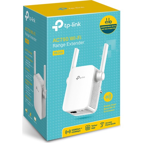 TP-LINK RE205 AC750 750MBPS 1PORT 10/100 ETHERNET PORT 2 ANTEN 2.4 GHZ & 5 GHZ RANGE EXTENDER