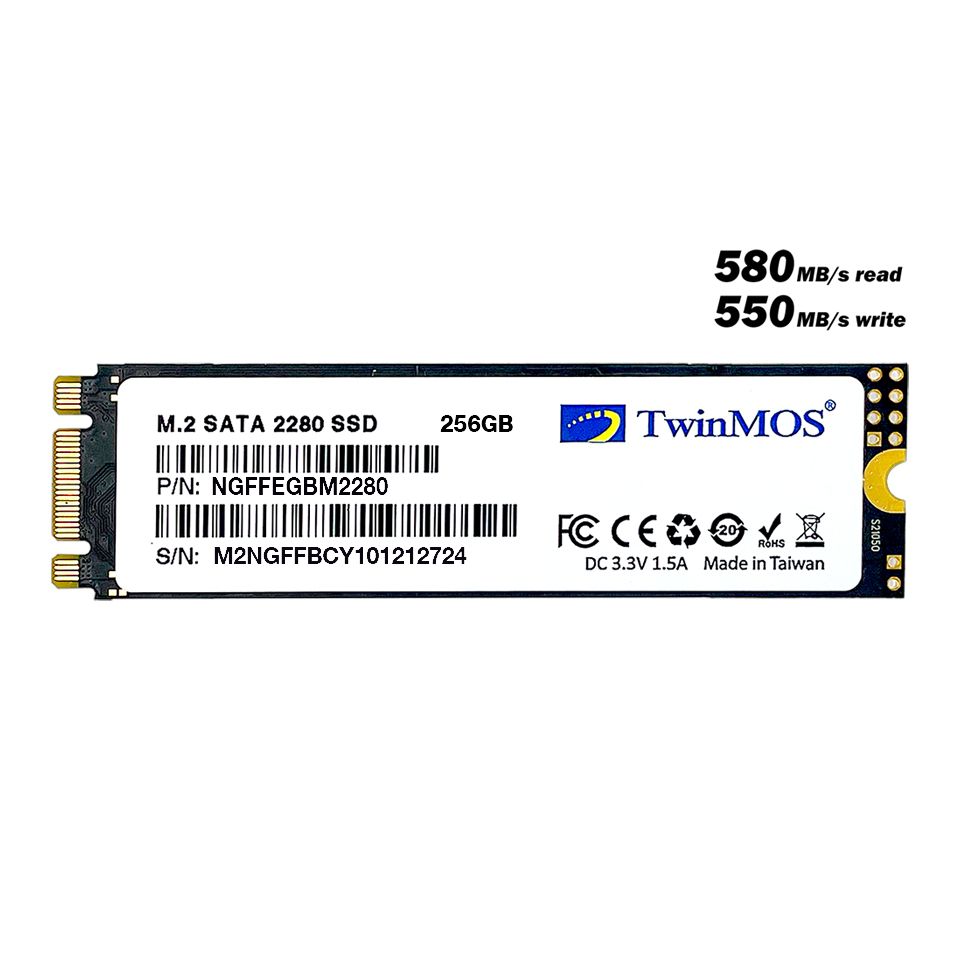 TWINMOS 256GB 580/550MB/s 4mm M.2 2280 SATA 3.0 SSD NGFFEGBM2280 3D-NAND