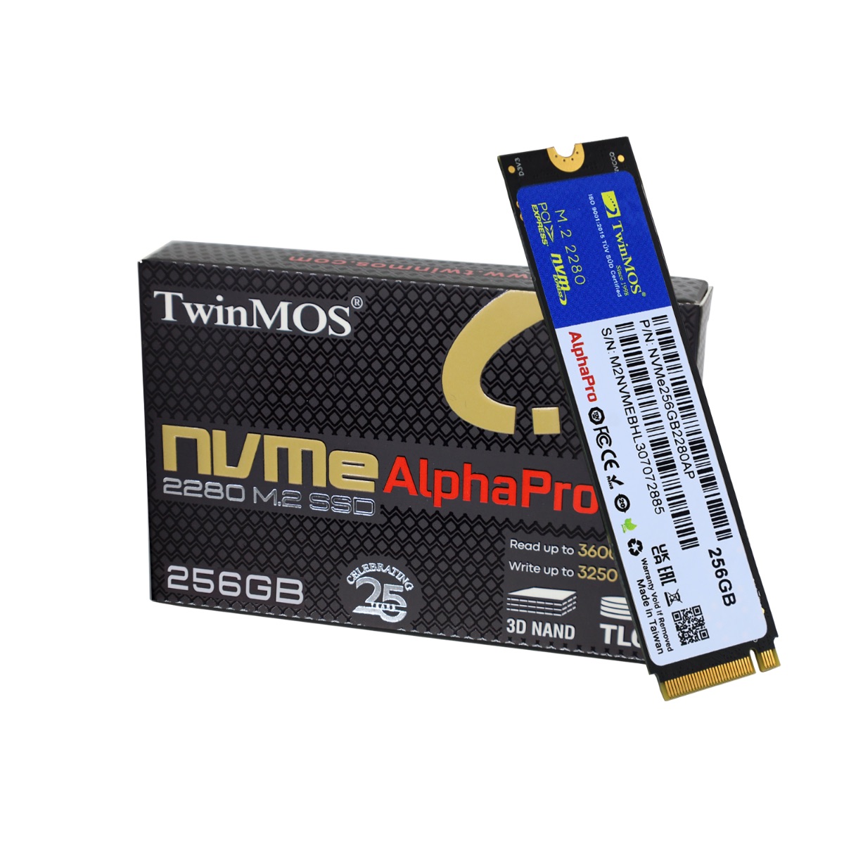 TWINMOS 256GB 3600/3250Mb/s M2 PCIE GEN3 NVME SSD NVMe256GB2280AP 3D-NAND