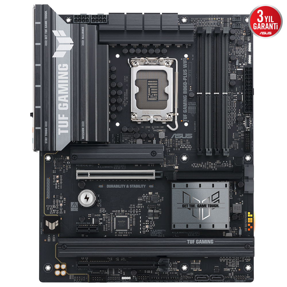 ASUS TUF GAMING B860-PLUS WIFI 4x DDR5 DP/HDMI 3x M.2 1x 2.5GLAN/WIFI7/BT USB3.2 1851P ANAKART