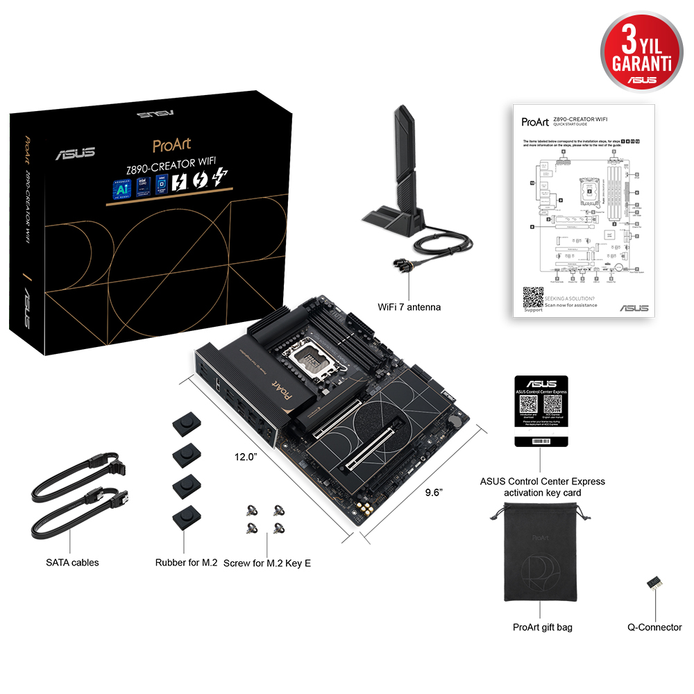 ASUS PROART Z890-CREATOR WIFI 4x DDR5 DP/HDMI 5x M.2 1x 2.5GLAN/WIFI7/BT 2x THUNDERBOLT5 1851P ANAKART