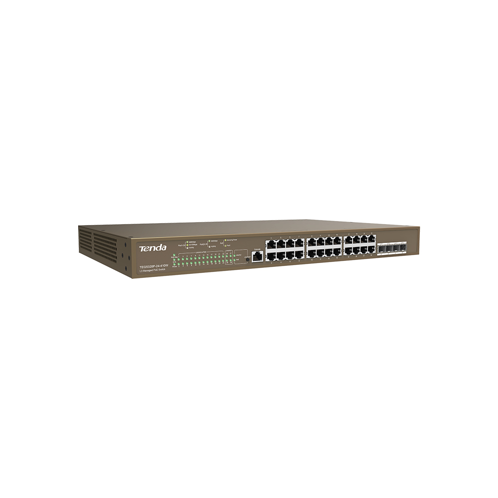 TENDA TEG5328P-24-410W 24 PORT POE 10/100/1000 410W YONETILEBILIR DESKTOP SWITCH