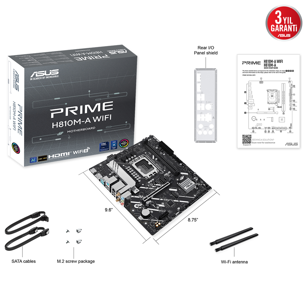 ASUS PRIME H810M-A WIFI 2x DDR5 DP/HDMI 2x M.2 1x 2.5GLAN/WIFI/BT USB3.2 1851P ANAKART