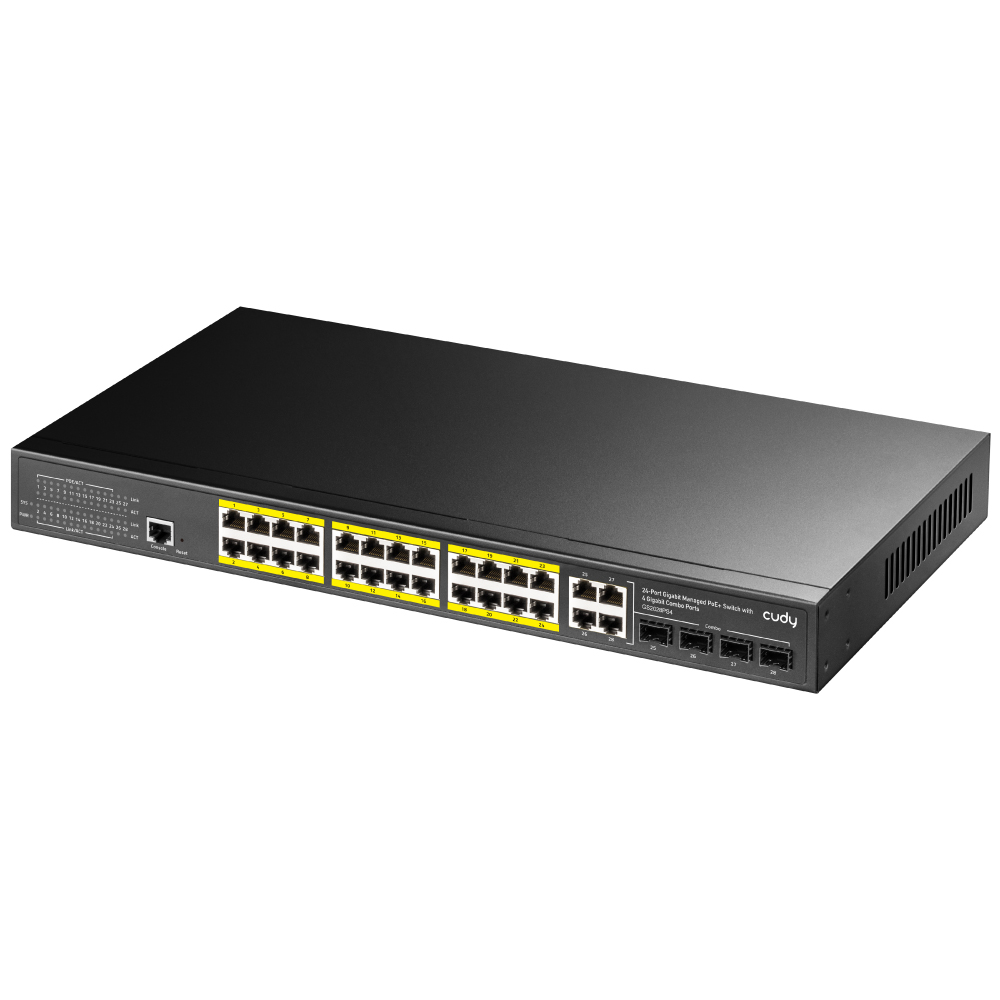 CUDY GS2028PS4-400W 24 PORT 10/100/1000 24 PORT POE+ 4 PORT UPLINK+4 PORT SFP YONETILEBILIR RACK MOUNT SWITCH