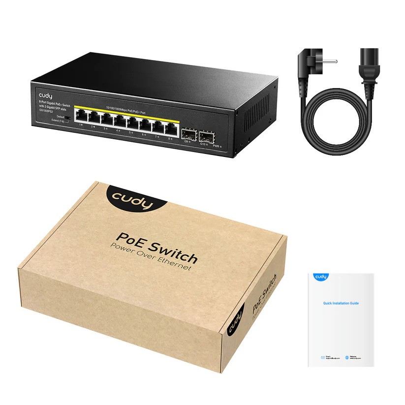 CUDY GS1008PS2 8 PORT 10/100/1000 8 PORT POE+ 2 X SFP 120W YONETILEMEZ DESKTOP SWITCH