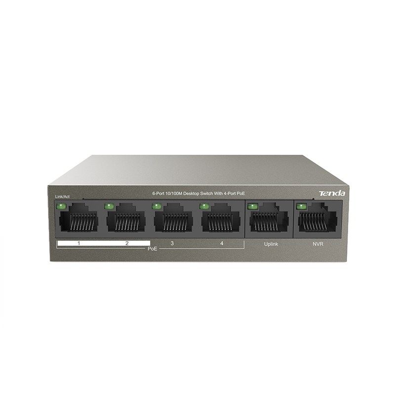 TENDA TEF1106P-4-63W 6 PORT 10/100 4 POE + 2 UPLINK 63WATT YONETILEMEZ SWITCH