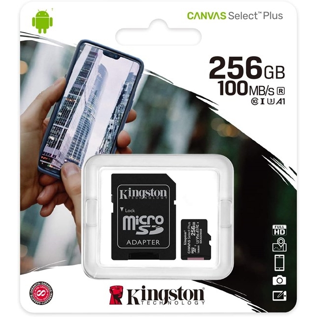 KINGSTON CANVAS SELECT PLUS 256GB MICRO SD CLASS10 HAFIZA KARTI SDCS2/256GB