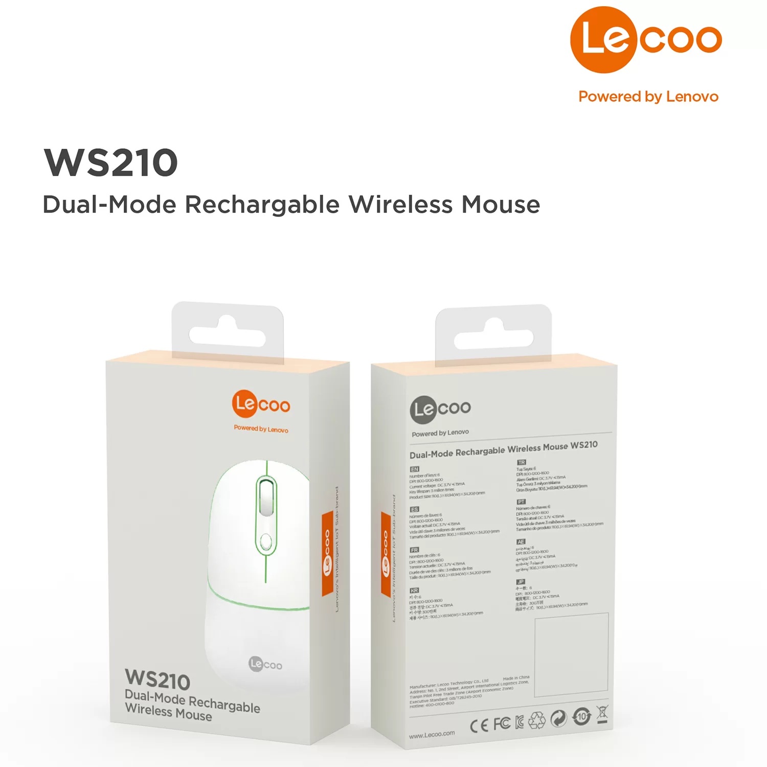 LECOO WS210 BLUETOOTH / WIRELESS 1600 DPI BEYAZ MOUSE 2.4 GHZ / ŞARJLI