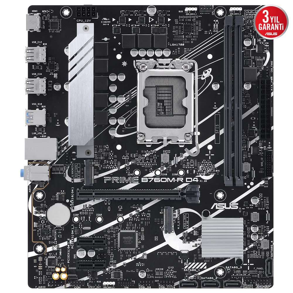 ASUS PRIME B760M-R D4 2xDDR4 HDMI 2xM.2 2.5Gbit LAN 1700P ANAKART