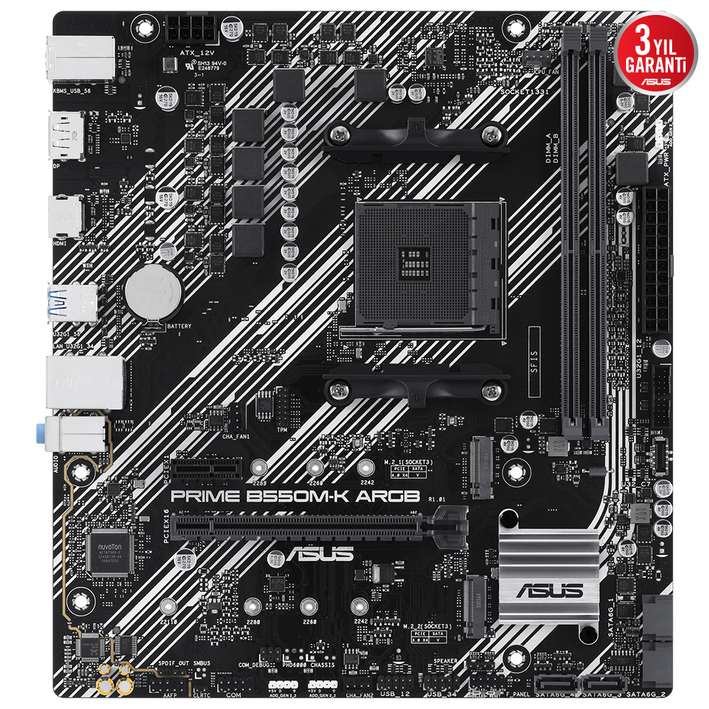 ASUS PRIME B550M-K ARGB B550 4xDDR4 DP/HDMI 2xM.2 AM4 ANAKART