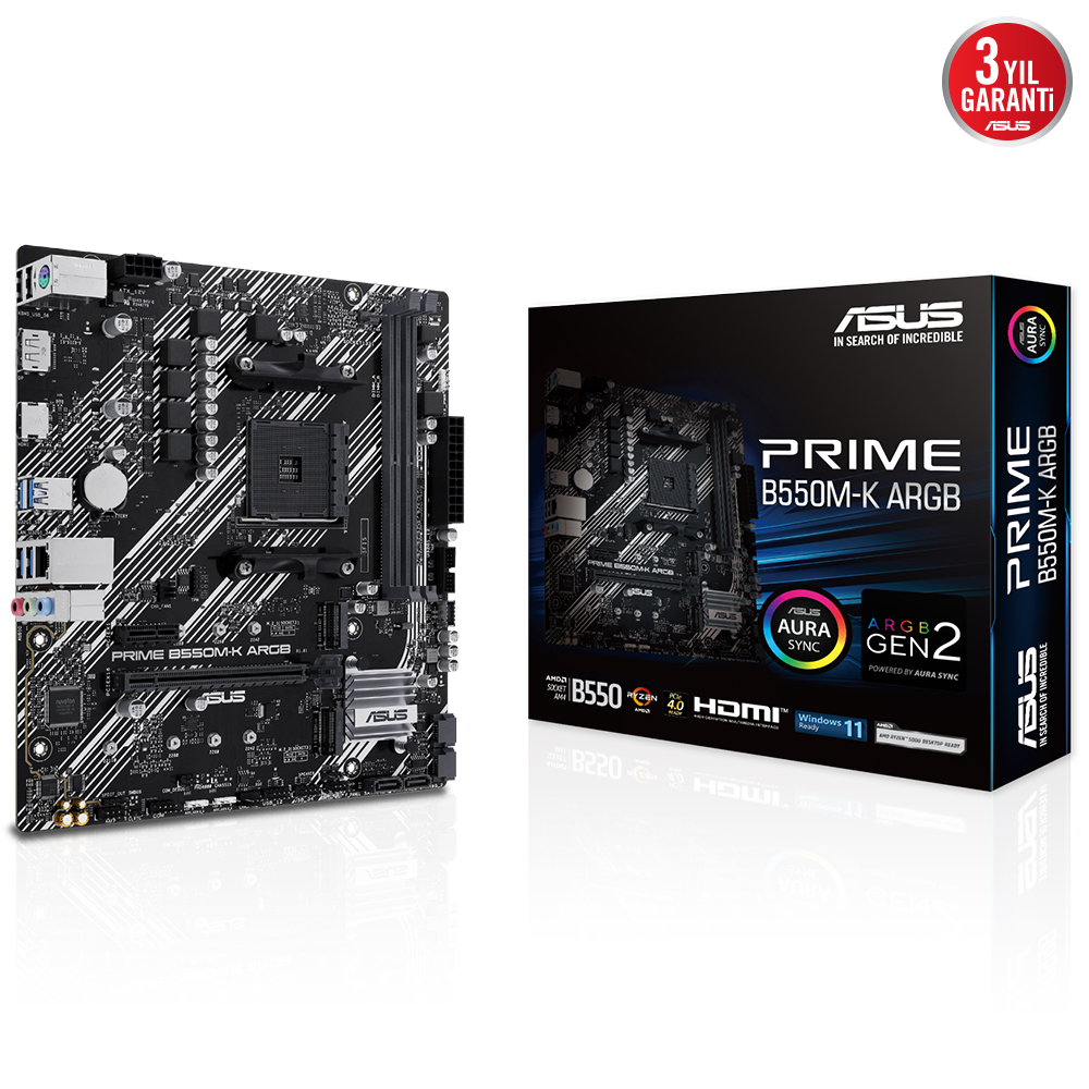 ASUS PRIME B550M-K ARGB B550 4xDDR4 DP/HDMI 2xM.2 AM4 ANAKART