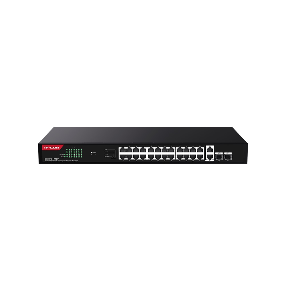 IP-COM G1128P-24-410W 24 PORT POE 10/100/1000 2x GE + 2x SFP 410W YONETILEMEZ RACK MOUNT SWITCH