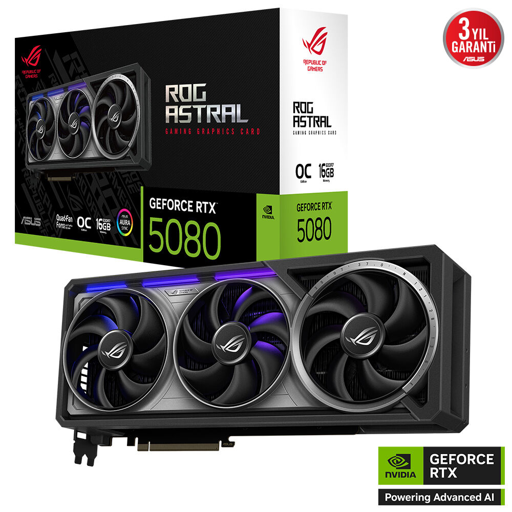 ASUS ROG-ASTRAL-RTX5080-O16G-GAMING NVIDIA GEFORCE RTX 5080 16GB GDDR7 256bit  OC 2xHDMI 3xDP RGB DLSS4 EKRAN KARTI