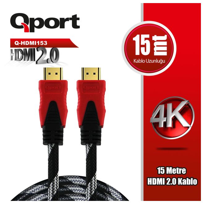 QPORT Q-HDMI153 HDMI KABLO 15MT Ver2.0 ALTIN UÇLU 3D 4K