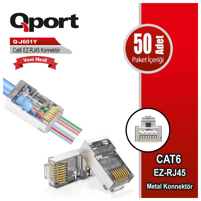 QPORT Q-J601Y CAT6 METAL YENİ NESİL 50 Lİ KONNEKTÖR