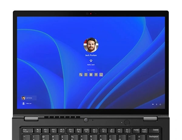 Close-up of the display on the Lenovo ThinkPad L13 Yoga Gen 4 2-in-1 laptop.