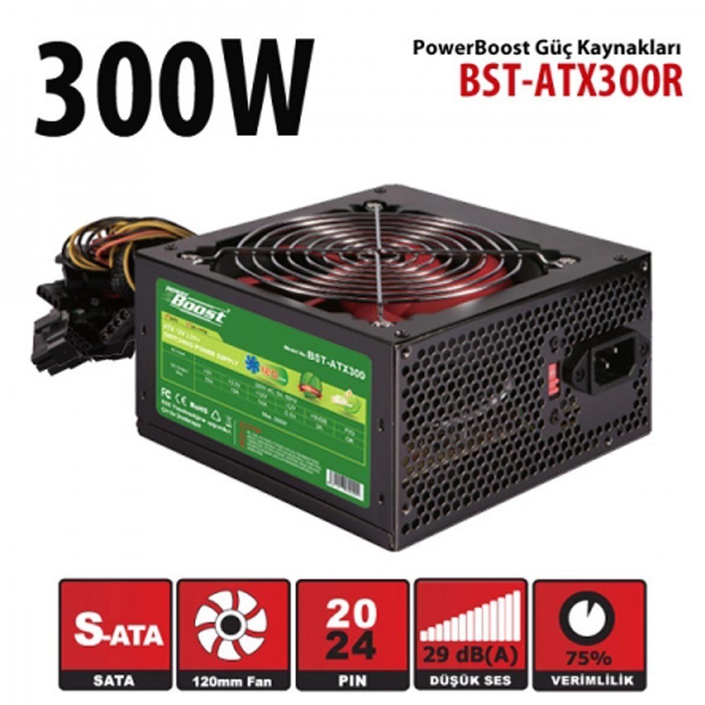 POWER BOOST BST-ATX300R 300W 12cm FANLI POWER SUPPLY KUTULU