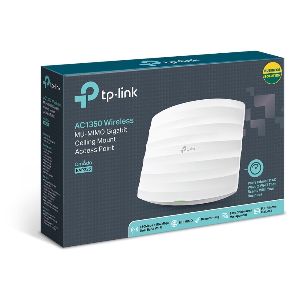 TP-LINK OMADA EAP225 AC1350Mbps 1PORT POE 5DBI DUALBAND INDOOR TAVAN TİPİ ACCESS POINT