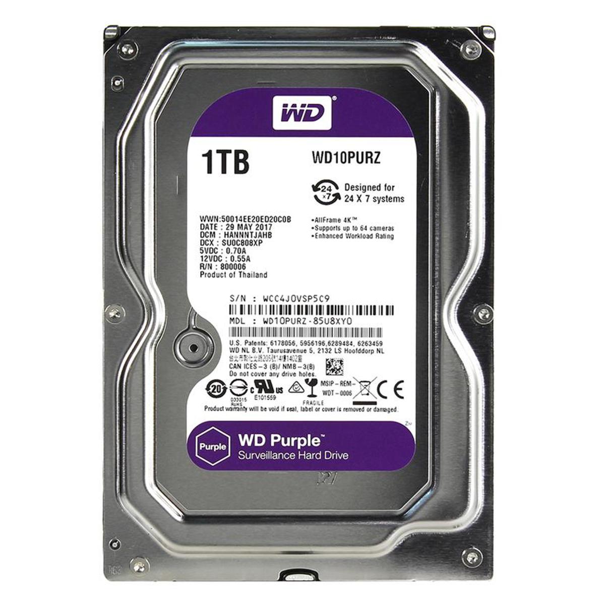 WD PURPLE 1TB 5400RPM 64MB SATA3 WD10PURZ 7/24 HDD RESMİ DİSTİ GARANTİLİ