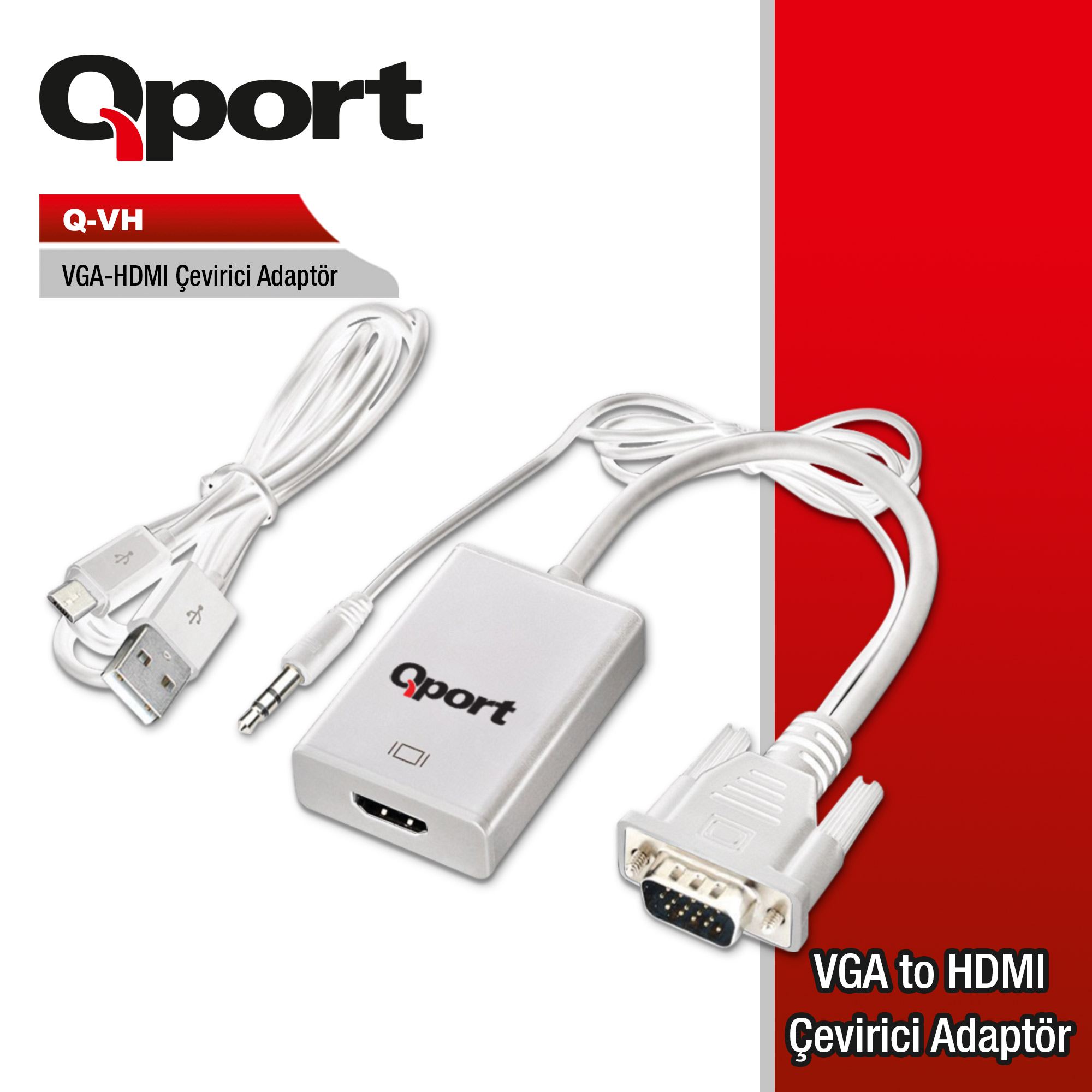 QPORT Q-VH VGA TO HDMI+SES ÇEVİRİCİ ADAPTÖR