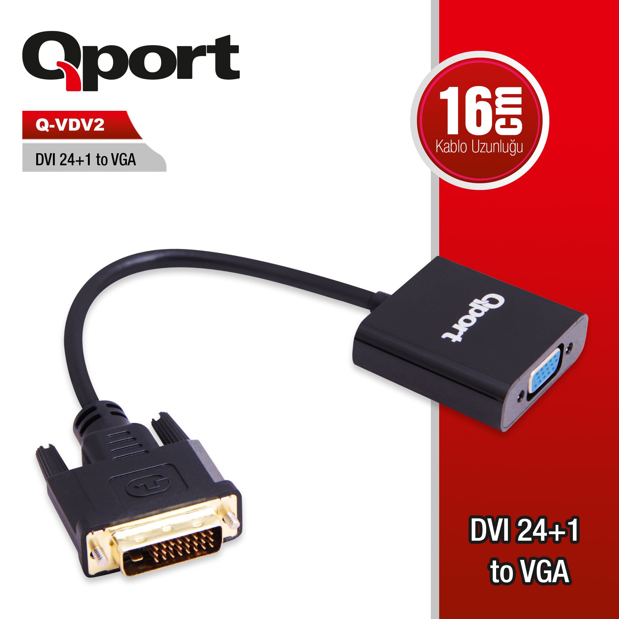 QPORT Q-VDV2 DVI 24+1 TO VGA ÇEVİRİCİ ADAPTÖR