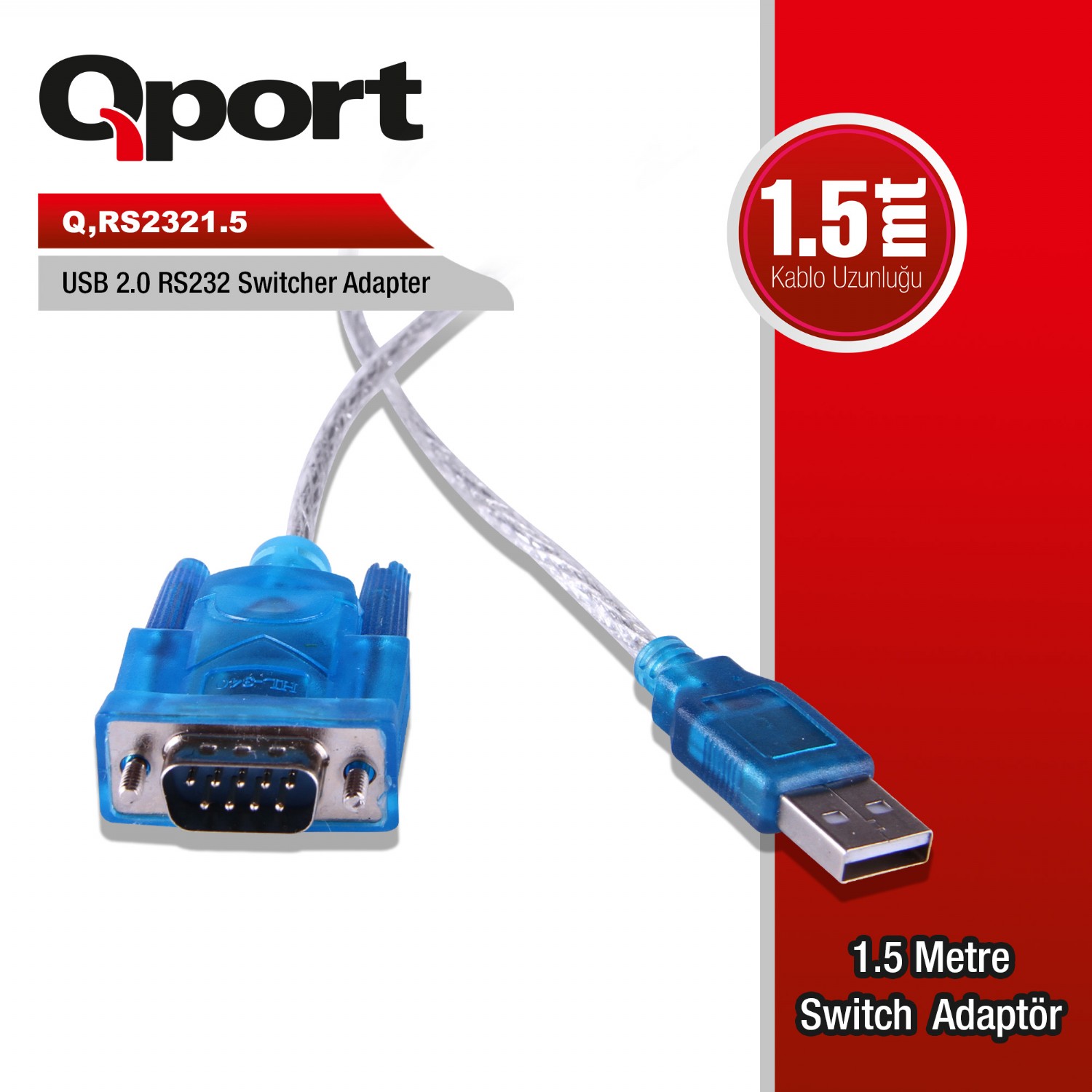 QPORT Q-RS2321.5 USB to RS232 1.5MT ÇEVİRİCİ KABLO