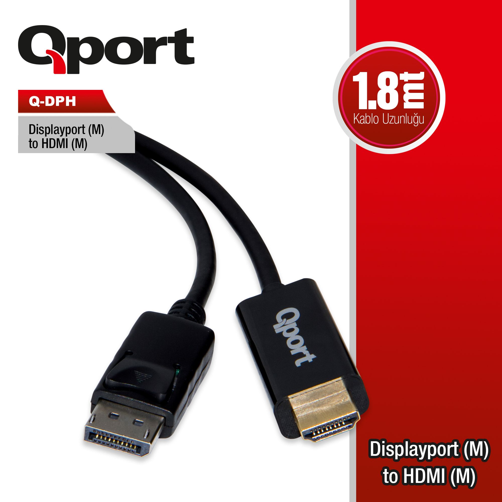 QPORT Q-DPH DISPLAY PORT TO HDMI 1.8MT ÇEVİRİCİ KABLO