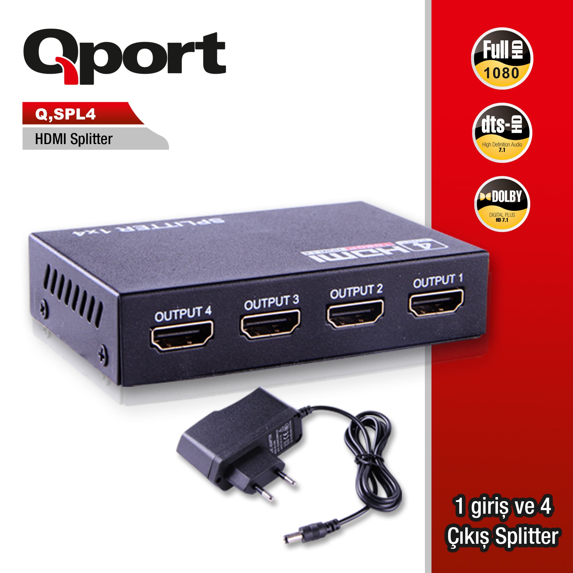 QPORT Q-SPL4 4 PORT FHD HDMI ÇOKLAYICI