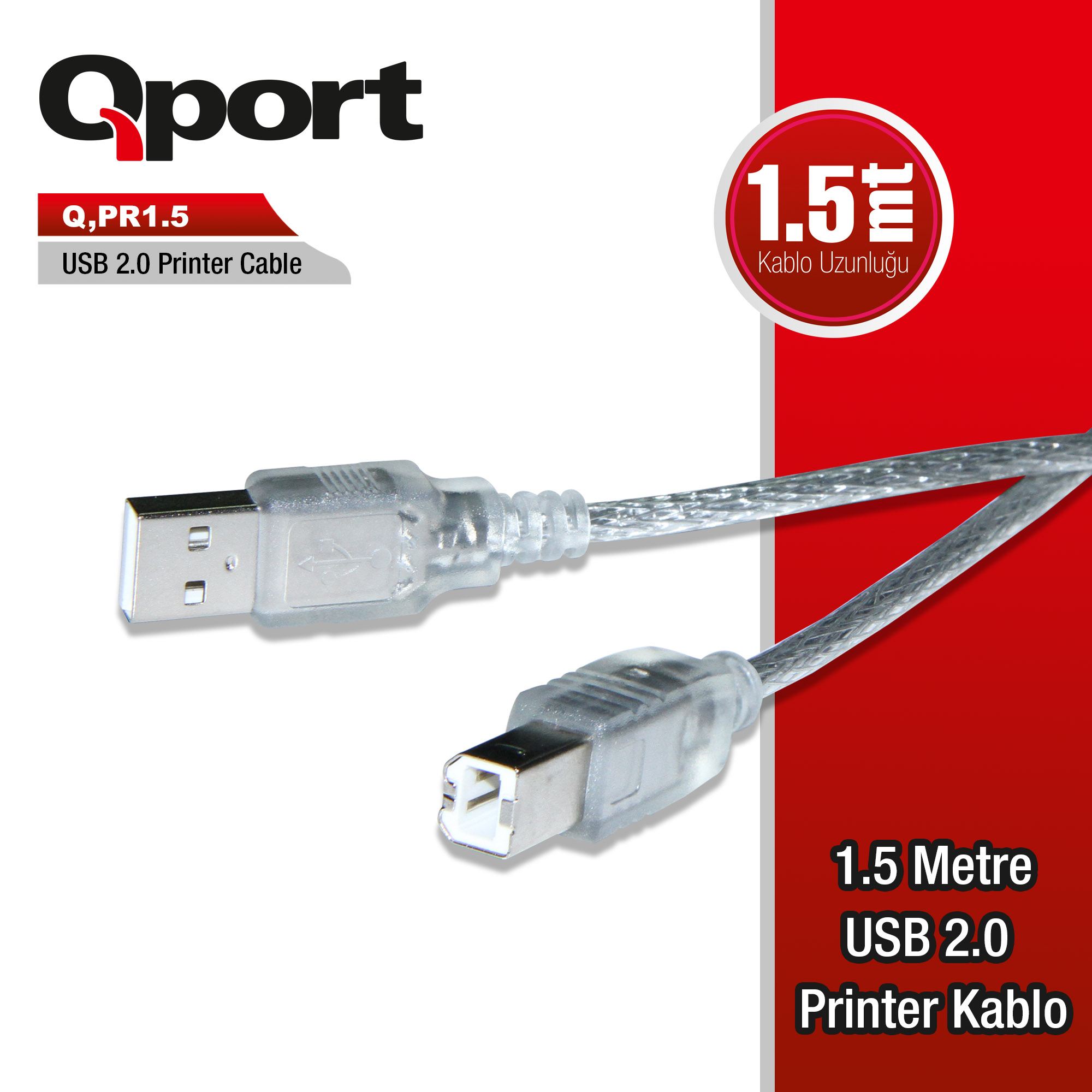 QPORT Q-PR1.5 USB 2.0 YAZICI KABLOSU 1.5 MT