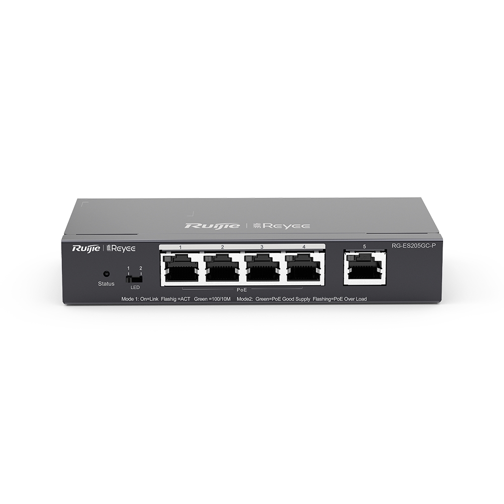 RUIJIE REYEE RG-ES205GC-P 5 PORT 10/100/1000 4 PORT POE+ 54W RUJIE CLOUD YONETILEBILIR DESKTOP SWITCH