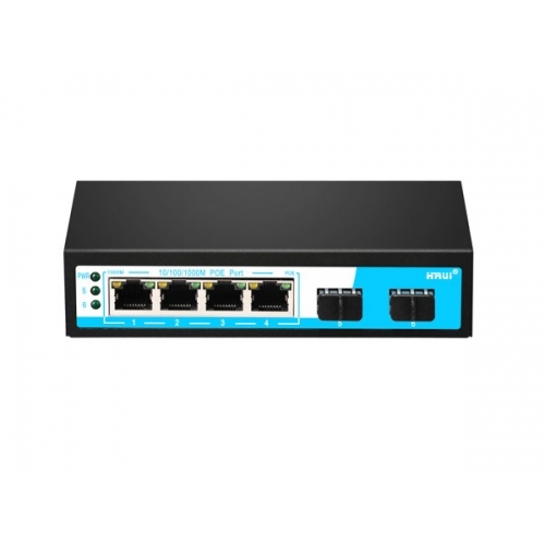 HRUI HR901-AF-4P2S 4 PORT 10/100/1000 4 PORT POE 2 X SFP 65W YONETILEMEZ RACK MOUNT SWITCH