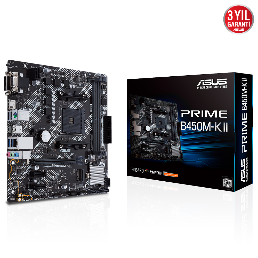 ASUS PRIME B450M-K II B450 2xDDR4 VGA+HDMI+DVI-D 16X M.2 AM4 ANAKART