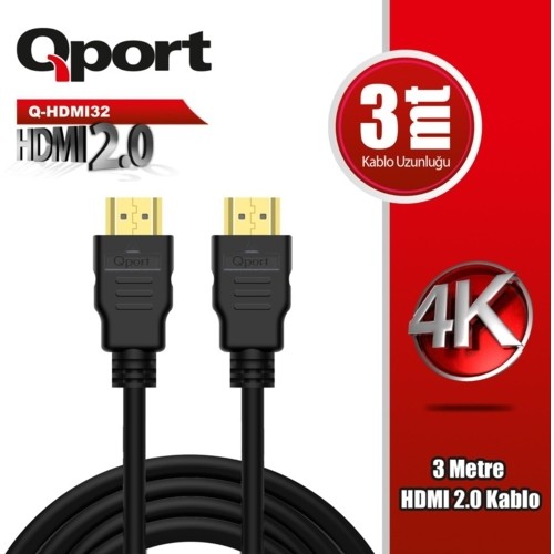 QPORT Q-HDMI32 HDMI KABLO 3 MT Ver2.0 ALTIN UÇLU 3D 4K