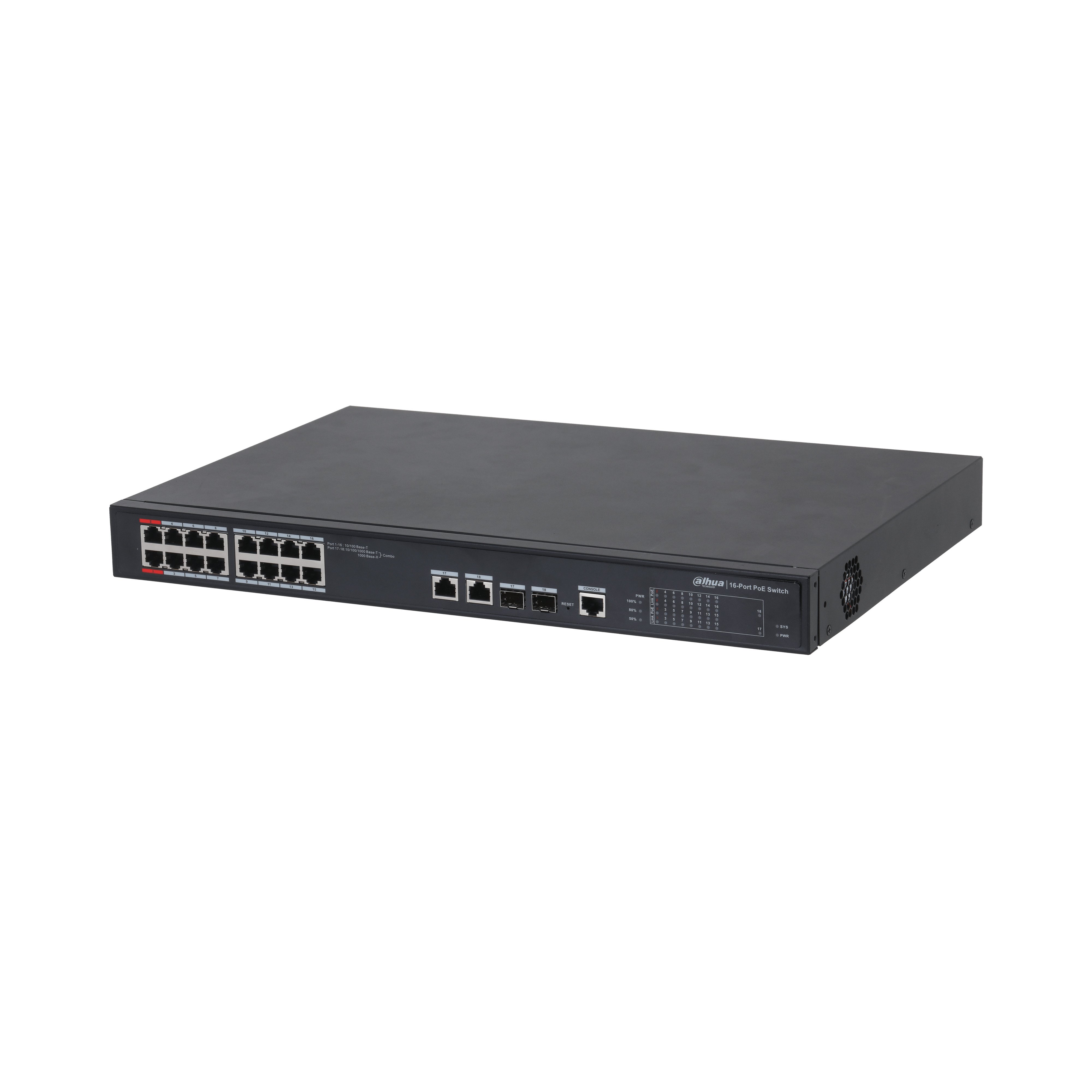 DAHUA PFS4218-16ET-240-V2 16 PORT 10/100/1000 16 PORT POE YONETILEMEZ RACK MOUNT SWITCH