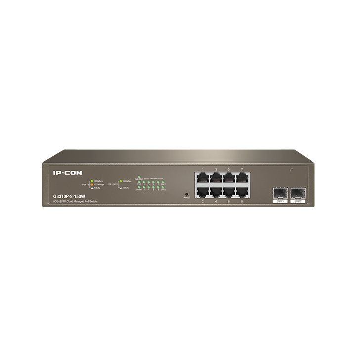 IP-COM IP-G3310P-8-150W 8 PORT 10/100/1000 8 PORT POE 2 X SFP 150 WATT CLOUD YÖNETİLEBİLİR RACK MOUNT SWITCH