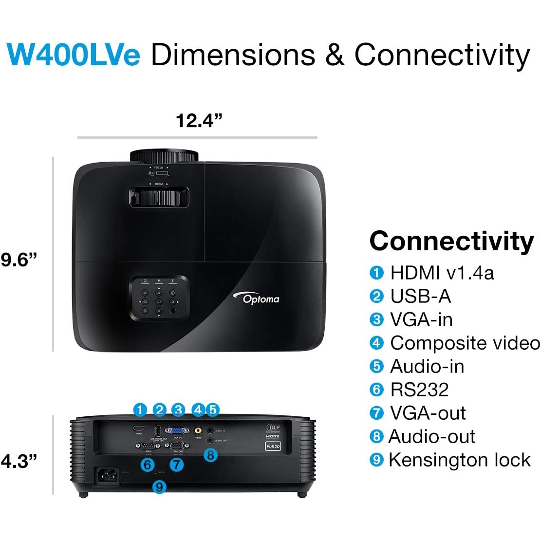 OPTOMA W400LVE 4000AL 1280x800 15000S VGA/HDMI 25000:1 SİYAH WXGA DLP PROJEKSİYON