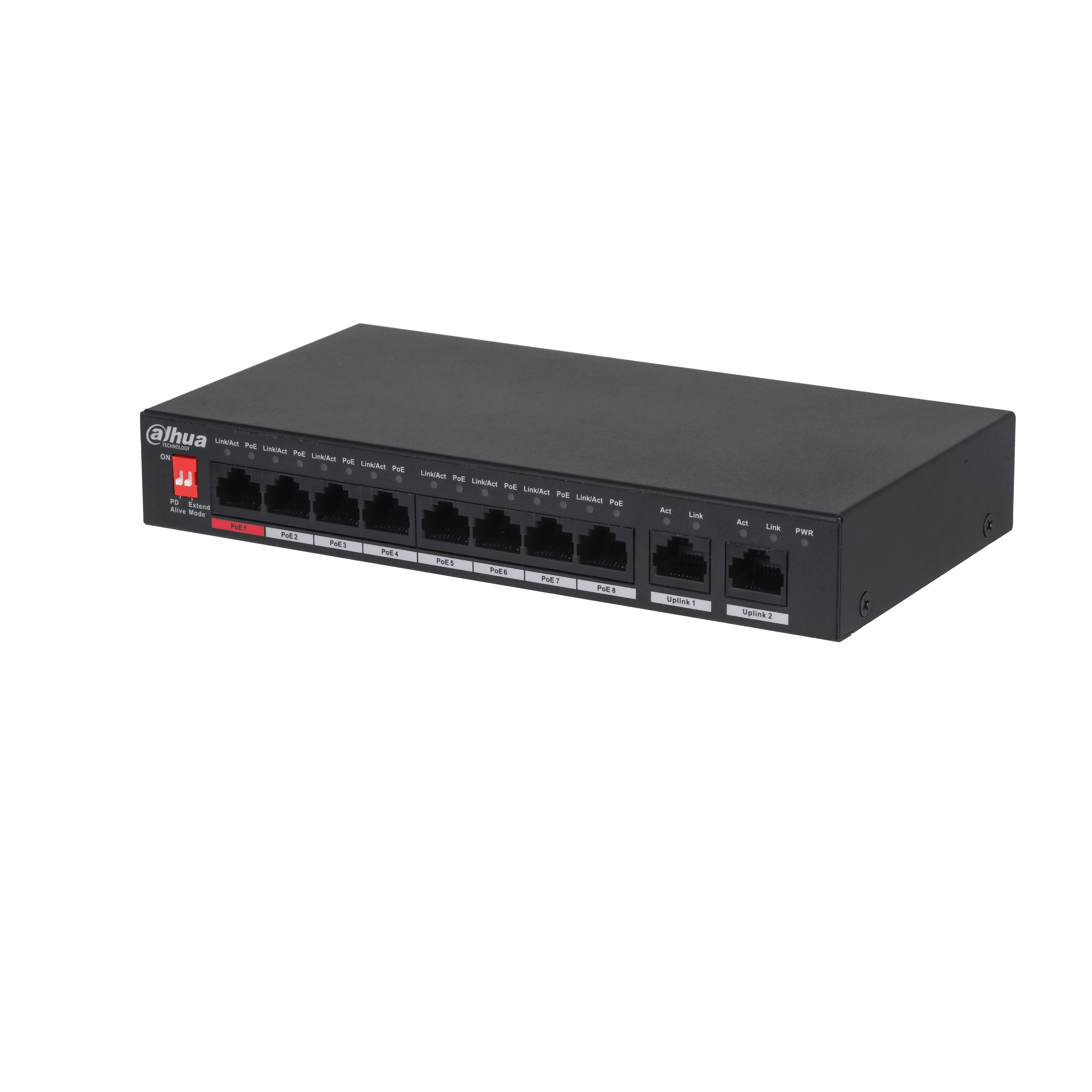 DAHUA PFS3010-8ET-96-V2 8 PORT 10/100 2GE UPLINK 96W YONETILEMEZ POE SWITCH