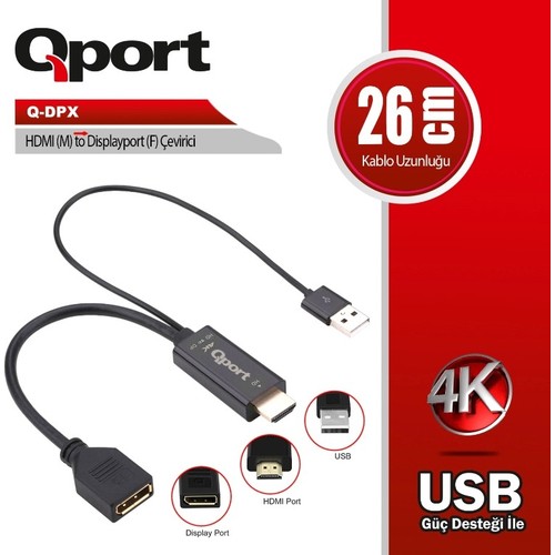 QPORT Q-DPX DMI(M) TO DISPLAYPORT(F) ÇEVİRİCİ