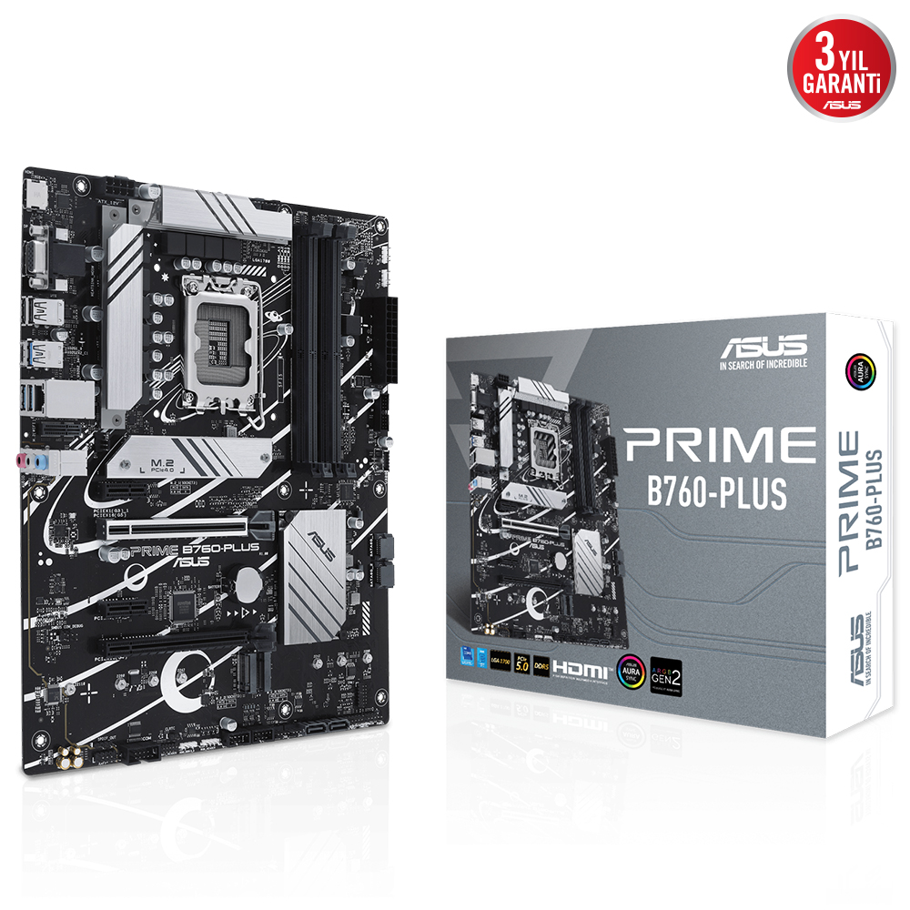 ASUS PRIME B760-PLUS 4xDDR5 HDMI/DP 3xM.2 1xGLAN 1700P (12.Gen 13.Gen) ANAKART