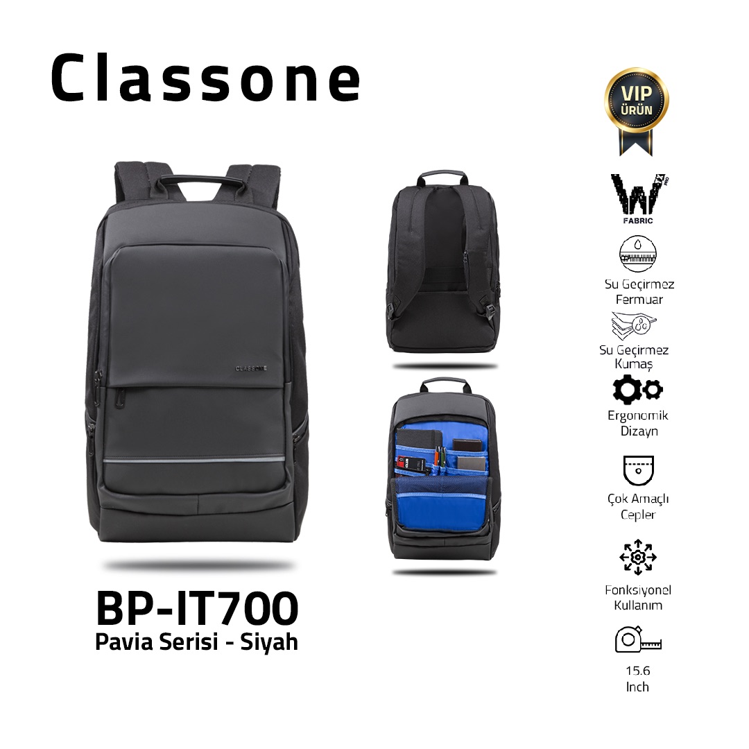 CLASSONE PAVİA WTXPRO 15.6" SU GEÇİRMEZ SIYAH NOTEBOOK SIRT ÇANTASI BP-IT700