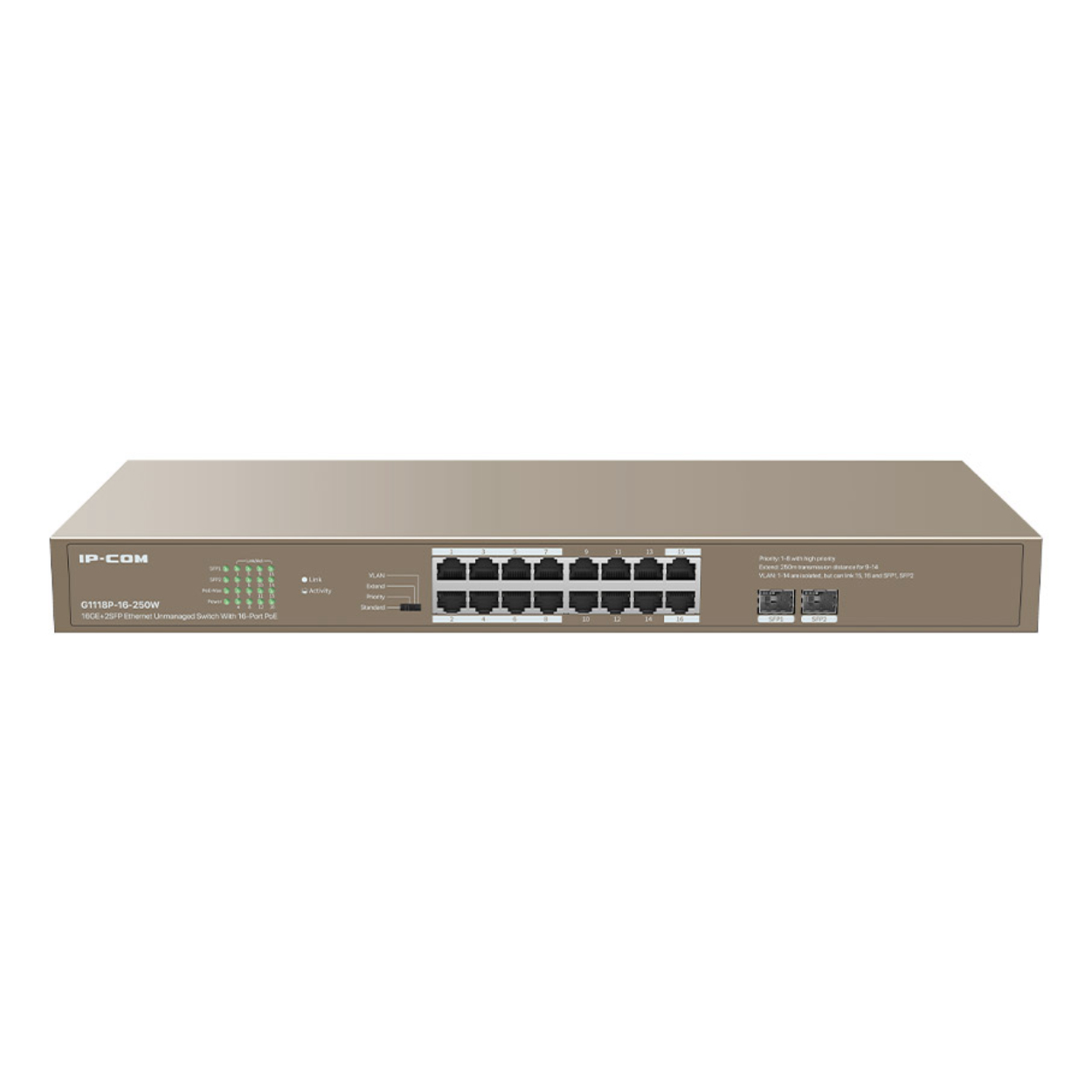 IP-COM IP-G3318P-16-250W 16 PORT 10/100/1000 16 PORT POE 2 X SFP 250W CLOUD YÖNETİLEBİLİR RACK MOUNT SWITCH