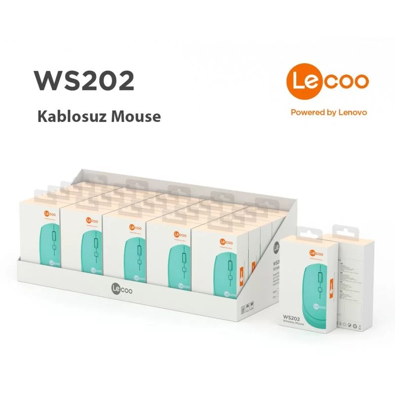 LECOO WS202-CN KABLOSUZ 1200 DPI TURKUAZ MOUSE