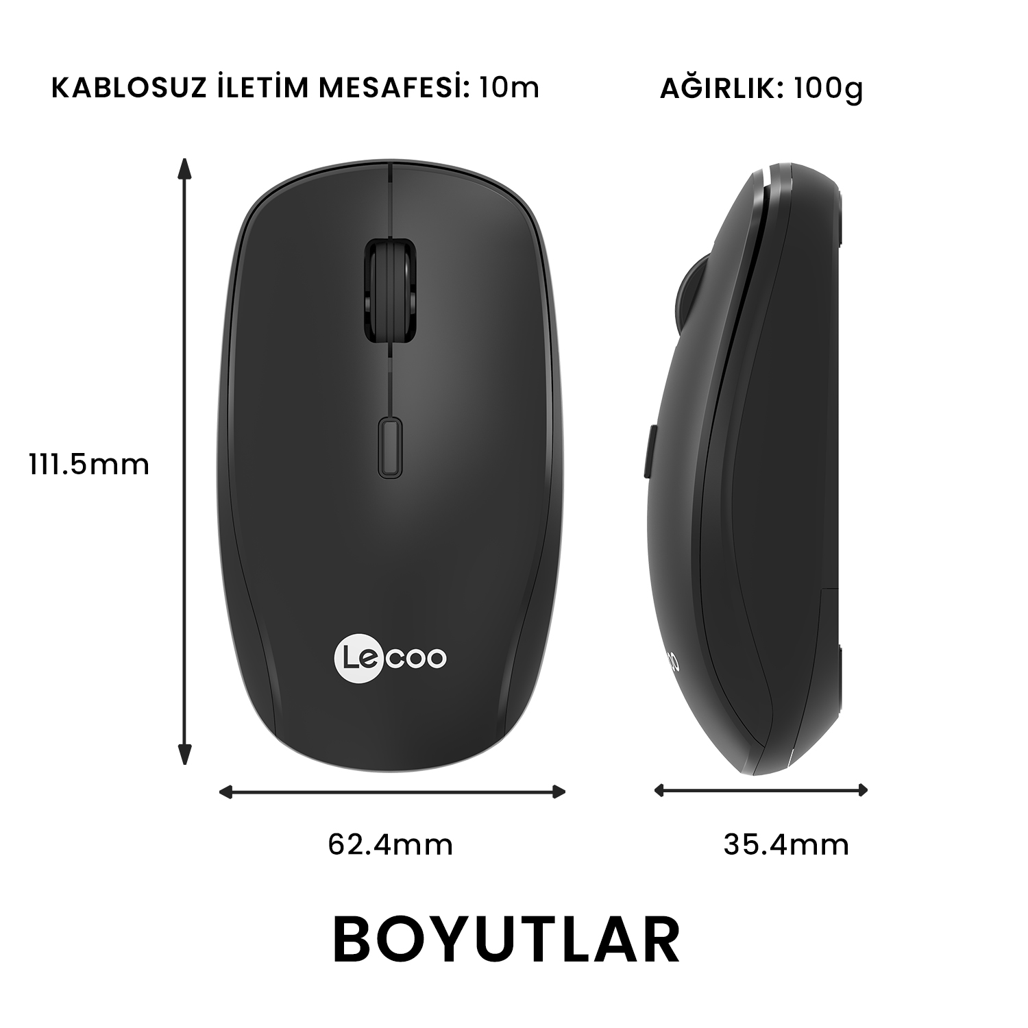 LECOO WS203 KABLOSUZ 2400 DPI SİYAH MOUSE