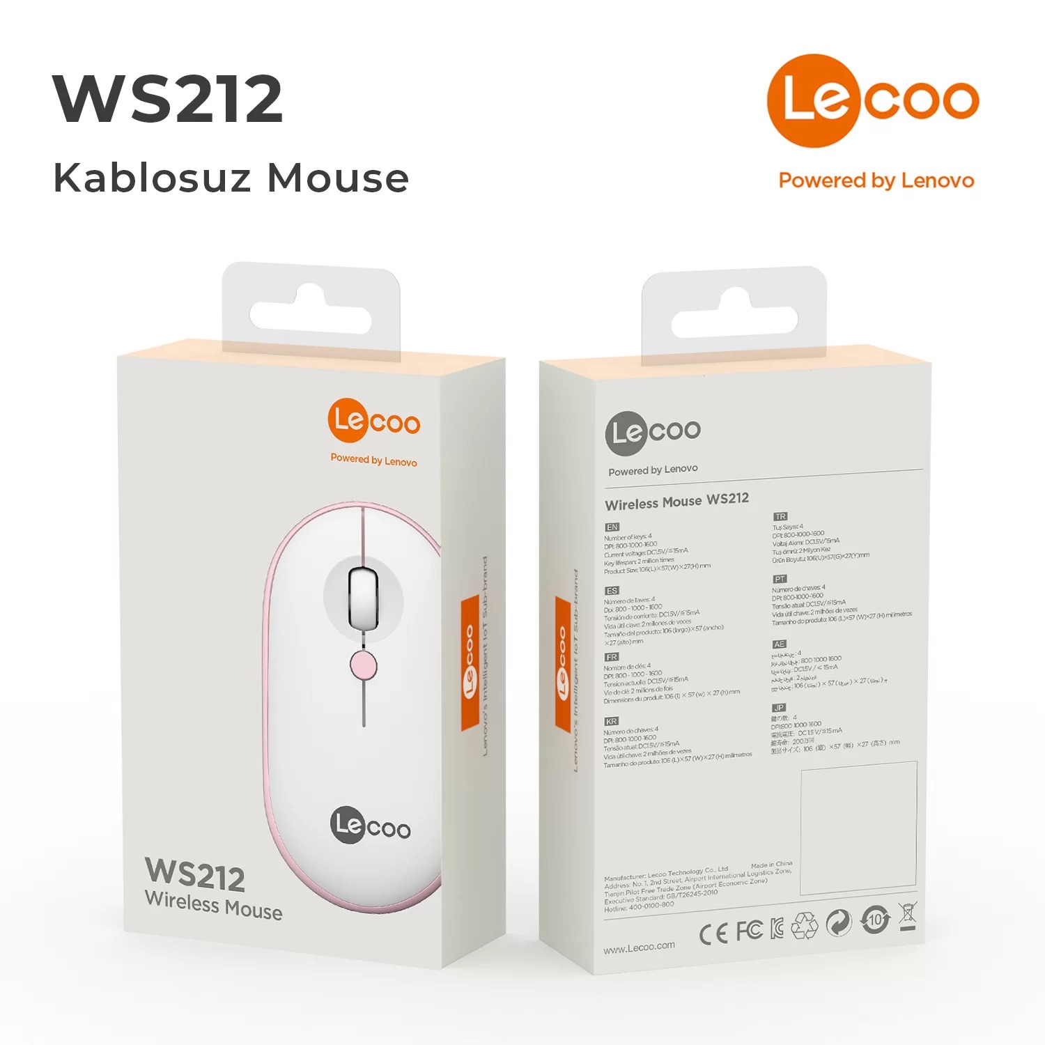 LECOO WS212 KABLOSUZ 1600 DPI BEYAZ/PEMBE MOUSE