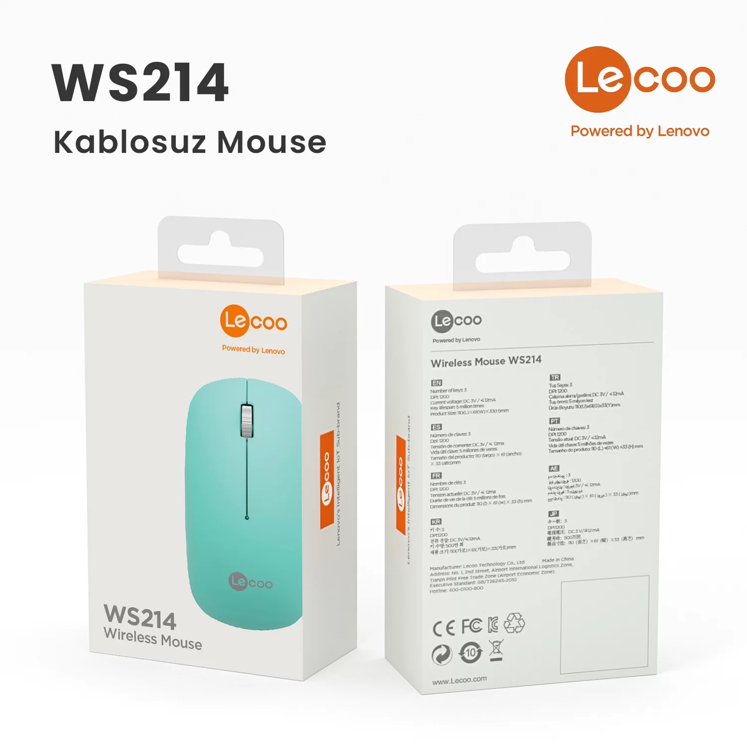 LECOO WS214 KABLOSUZ 1200 DPI TURKUAZ SESSİZ MOUSE